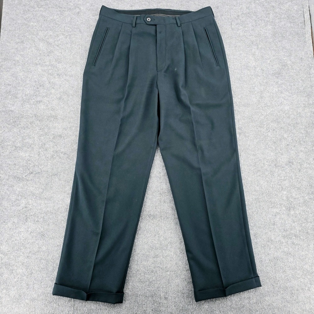 Claiborne Mens Pleated Dress Pants 36x30 (fit 35x30) Dark Green Cuffed Trousers
